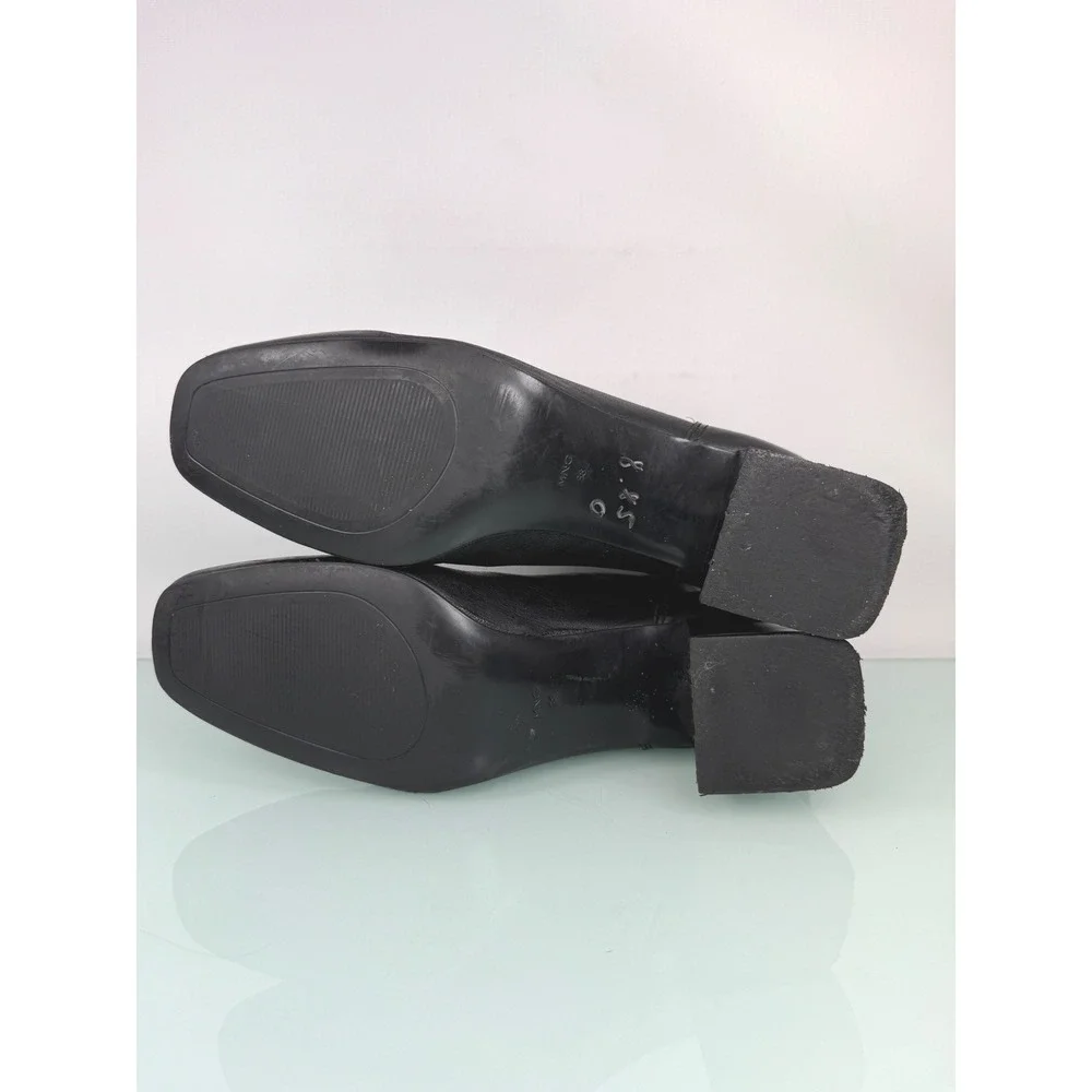 MNG Mango Black Leather Square Toe Ankle Boots Block Heel sz 38 Minimalist 90s - Picture 5 of 11